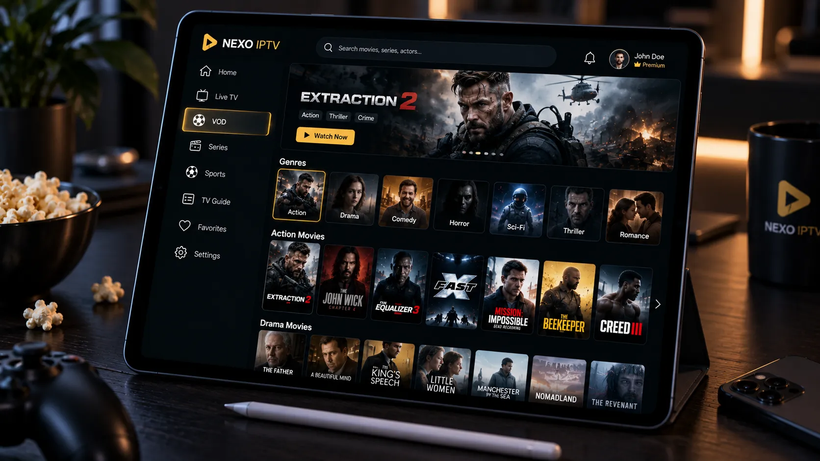 Amazon Fire TV Stick 4K Max mit TiviMate-App, EPG-Raster und IPTV-Senderliste auf dem Fernseher